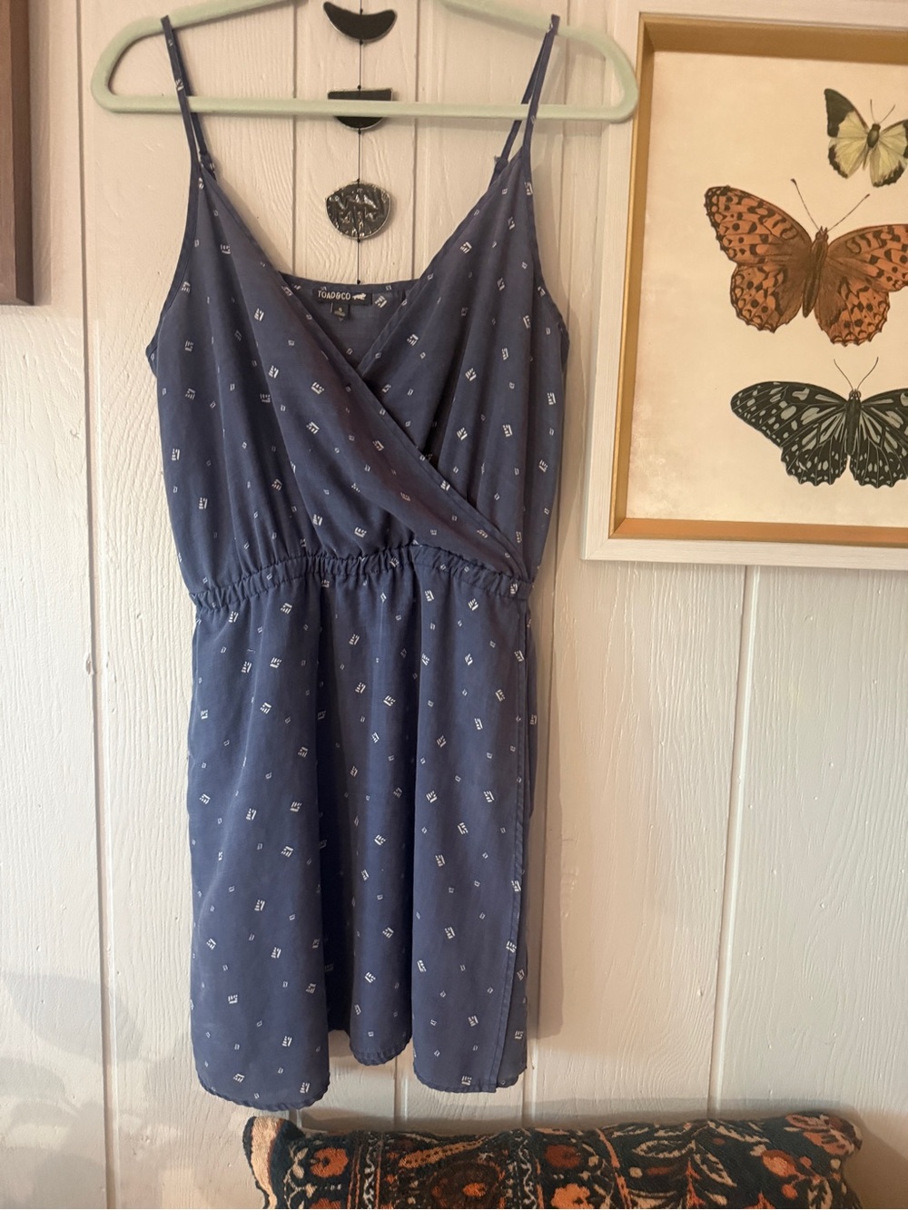 Toad & Co Navy Blue Sleeveless Wrap Style Geometric Print Dress